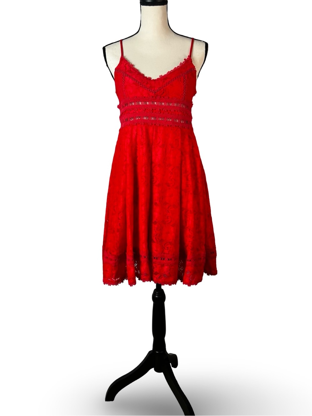 NSR Red Lace Fit & Flare Spaghetti Strap Dress Romantic Coquette Medium
